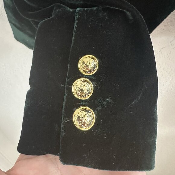 Rachel Zoe Velvet Blazer Jacket Womens M Emerald Green Gold Bttns Steampunk Work - Picture 7 of 14